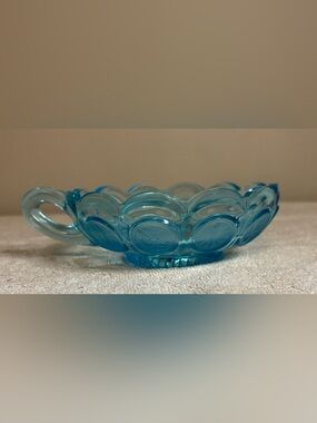Vintage Fostoria Blue Eagle Torch Coin Glass One Handle Round Nappy Bowl 5 1/4"D